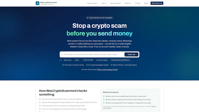 WasCryptoScammed screenshot 1