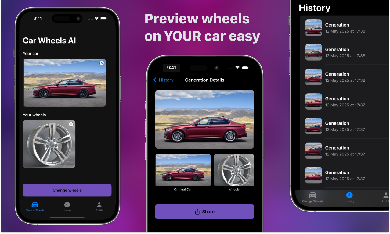 Mídia 1 de Rodas de carro ai - Use IA para visualizar as rodas na sua própria foto de carro