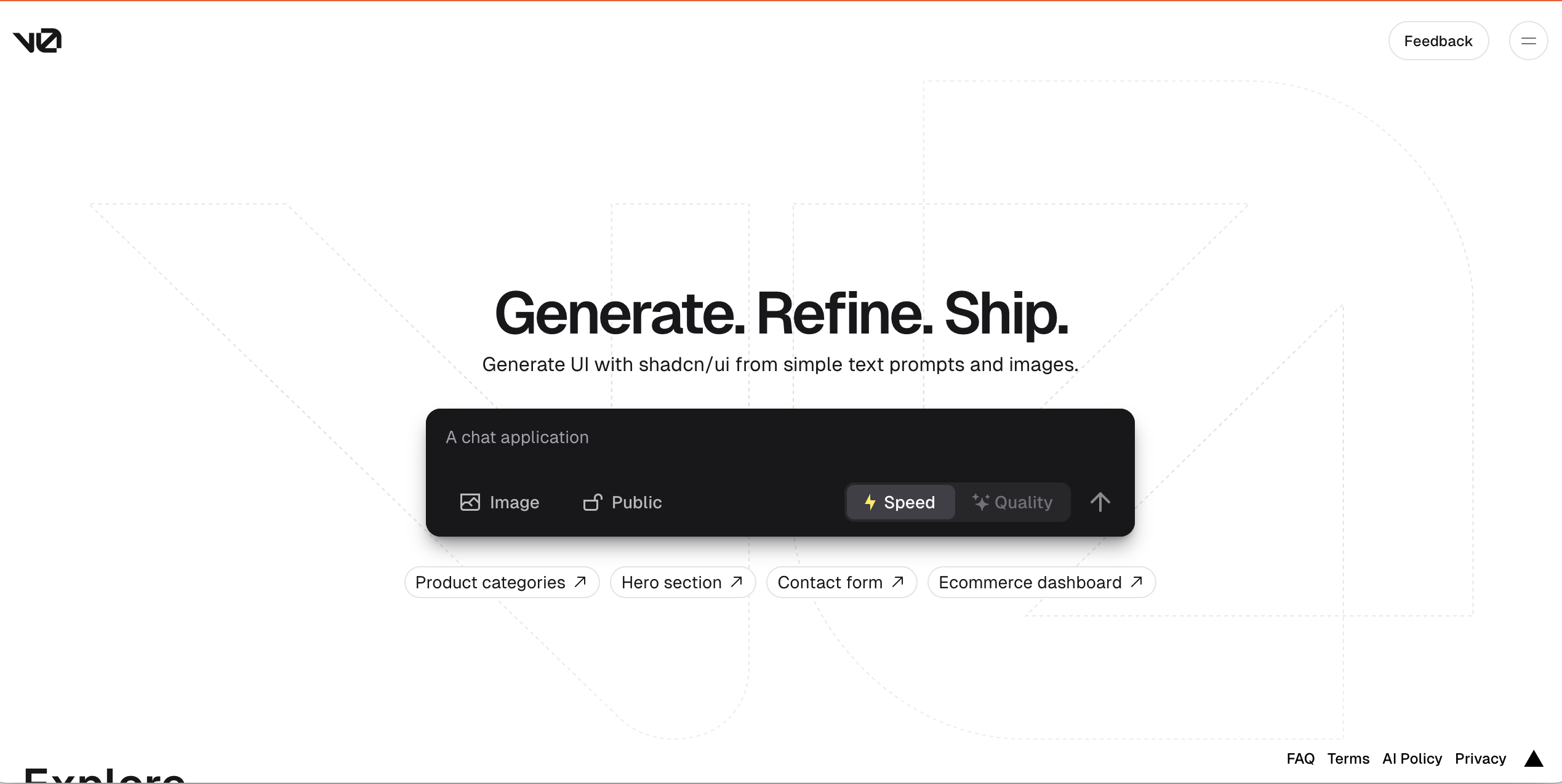 Mídia 2 de V0.dev - Gere uma interface do usuário a partir de instruções e imagens simples de texto.