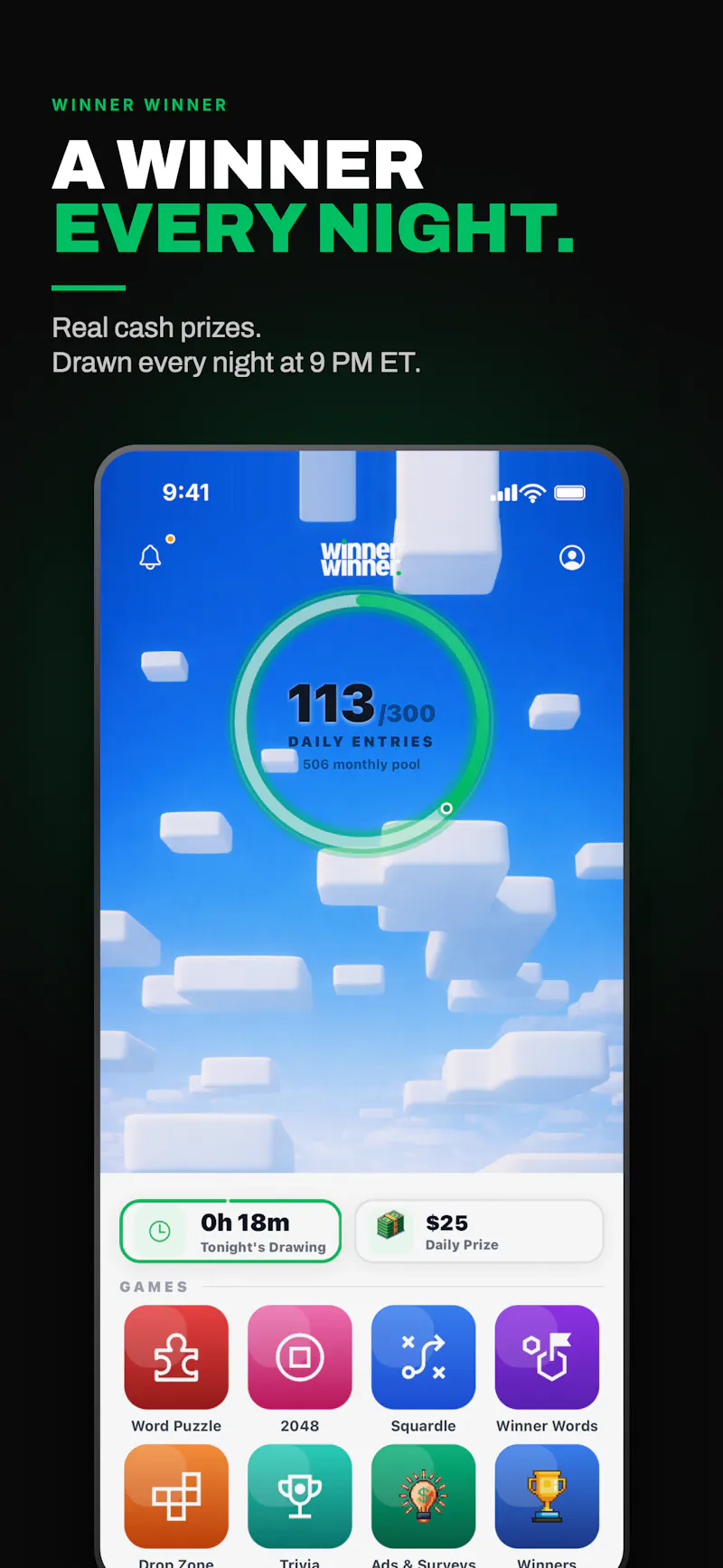 WinnerWinner — Win Real Cash Daily screenshot 1