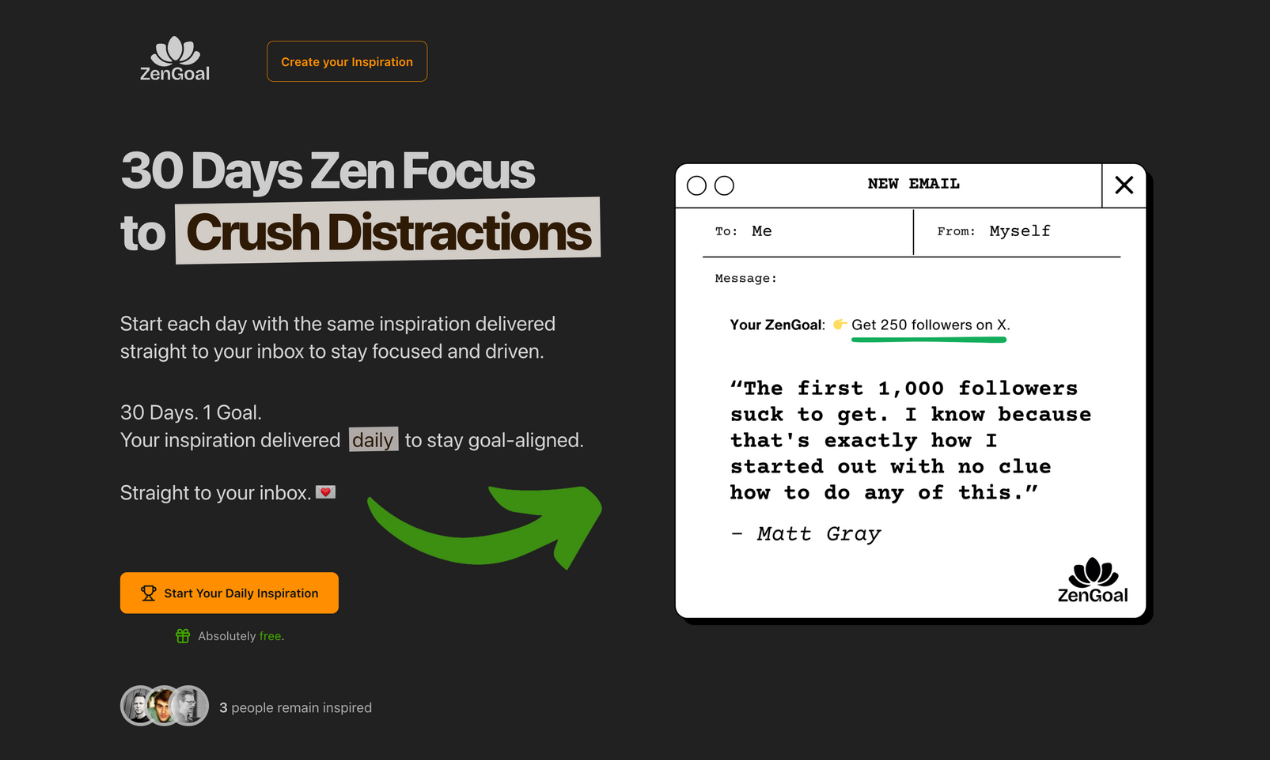 startuptile ZenGoal-Daily email reminder for your #1 goal