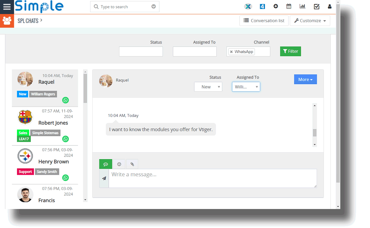 Intégration WhatsApp avec Vtiger CRM media 3