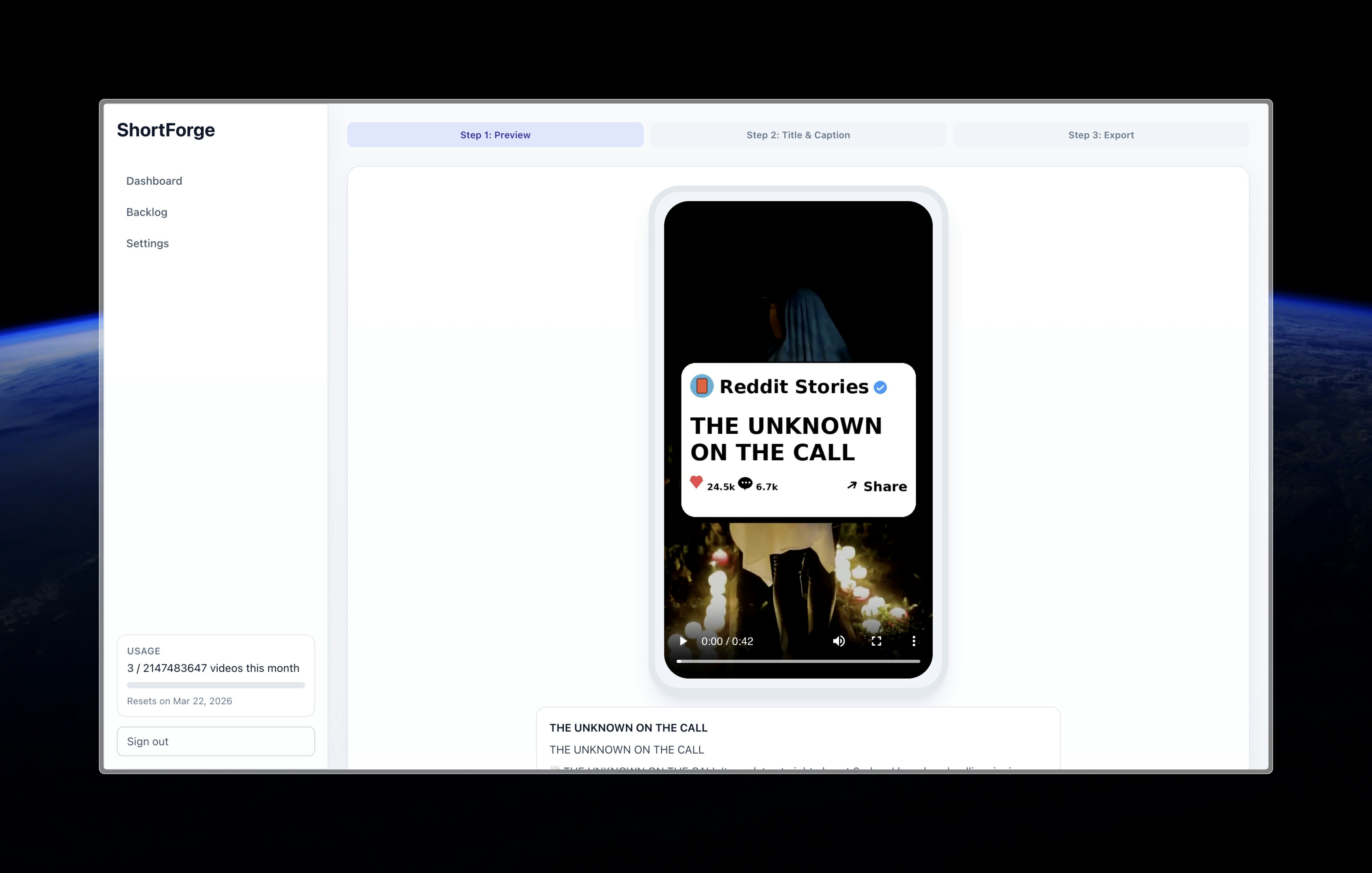 ShortForge - Screenshot 2 showing product features and functionality