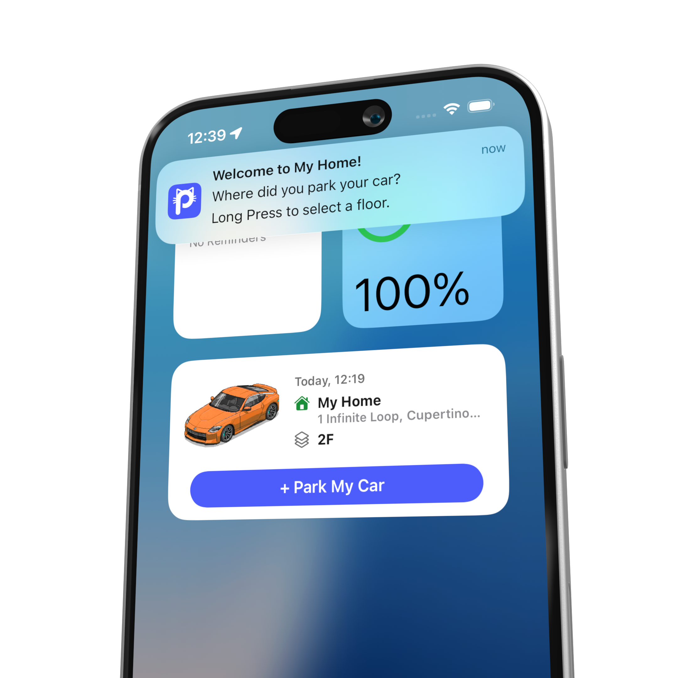 Find my car - Puurfect Parking - Main product screenshot demonstrating key features and user interface
