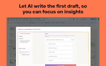 コンピューターが稼働し、Plus AIが週次のGoogle Analyticsレポートを自動化する方法を説明しています。
