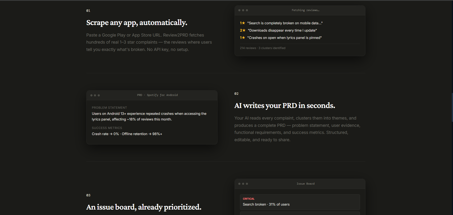 Review2PRD: From 1-Star Reviews to PRDs gallery image
