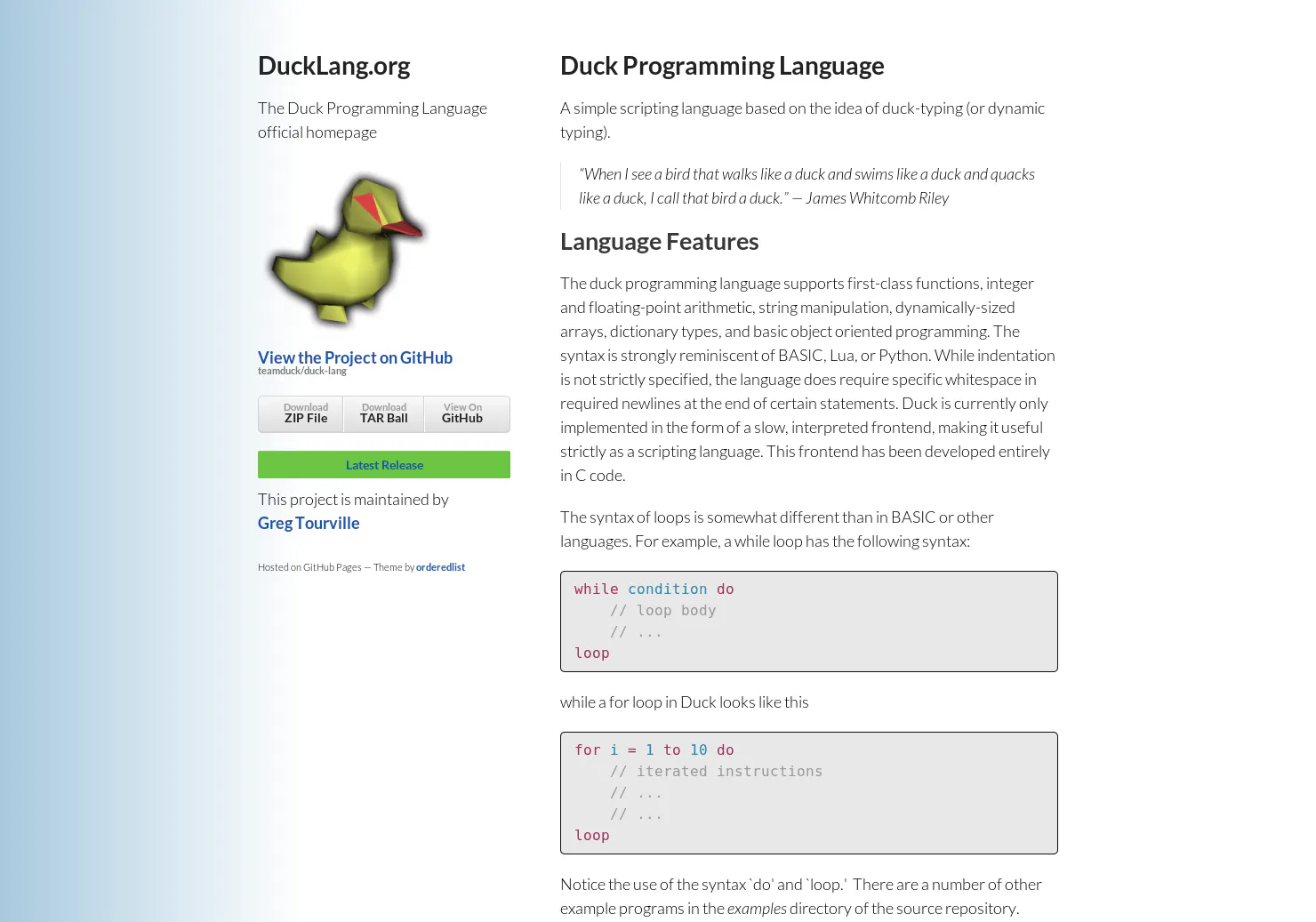 Duck Programming Language