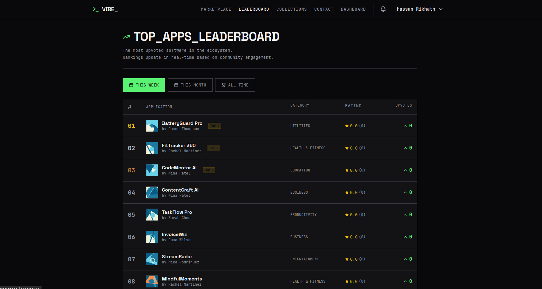 VIBE App Store - Main product screenshot demonstrating key features and user interface