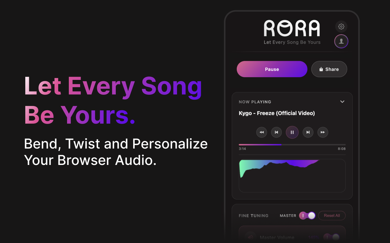 RORA Audio - Main product screenshot demonstrating key features and user interface