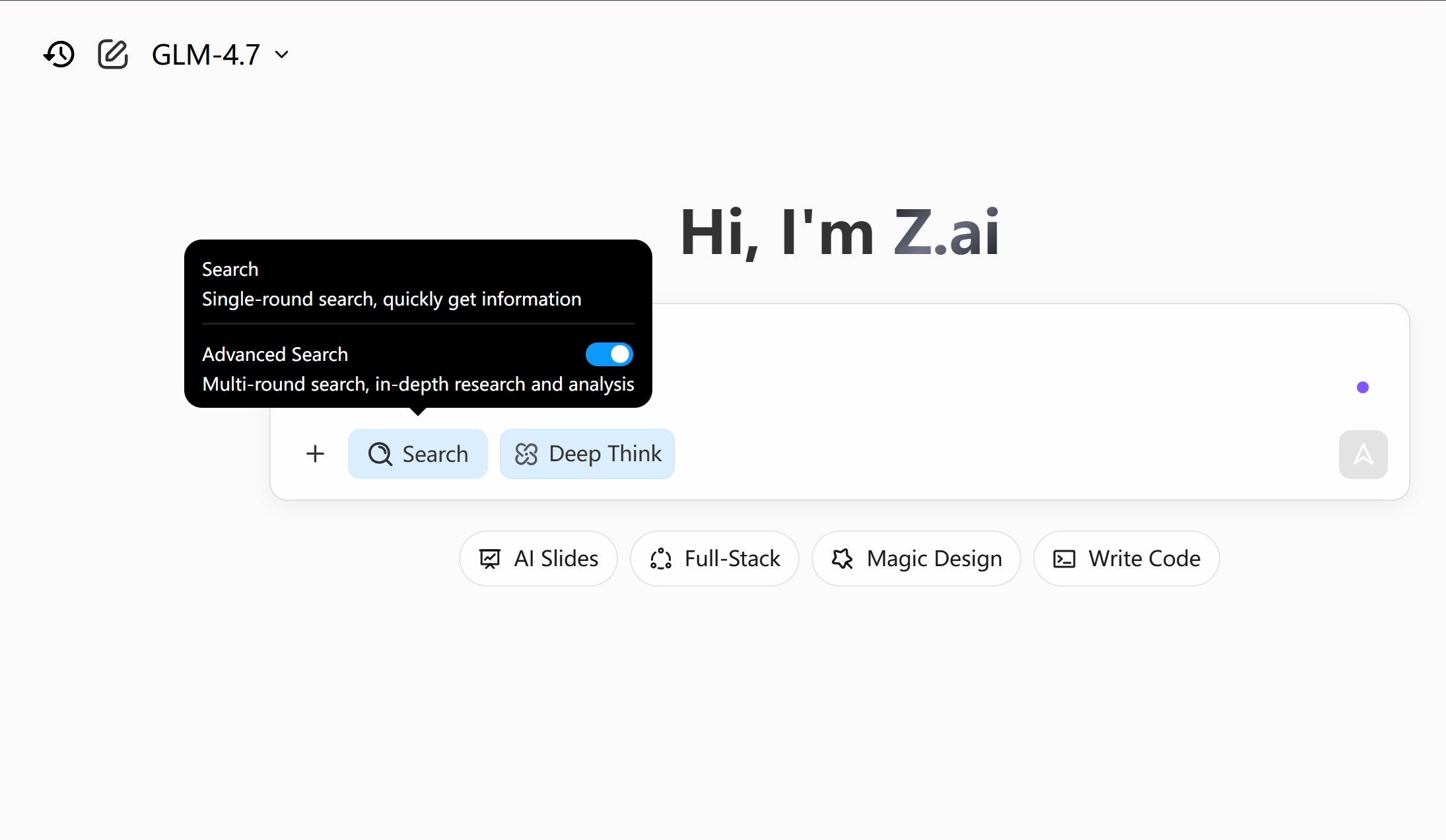 GLM-4.7 - Screenshot 4 showing product features and functionality