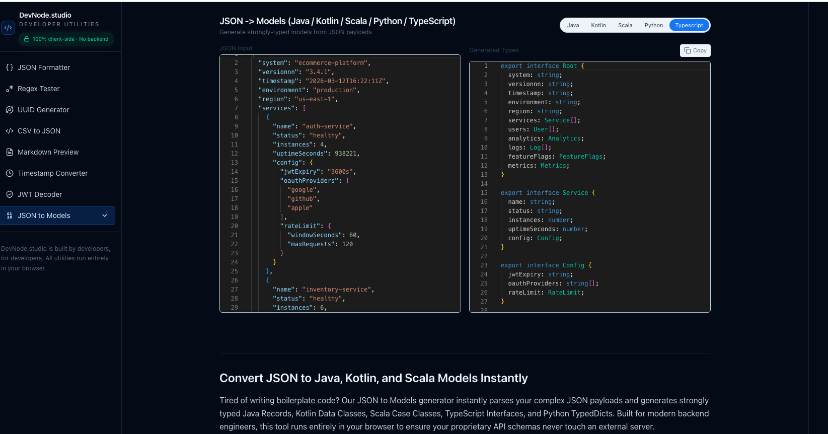 DevNode.studio - Screenshot 3 showing product features and functionality