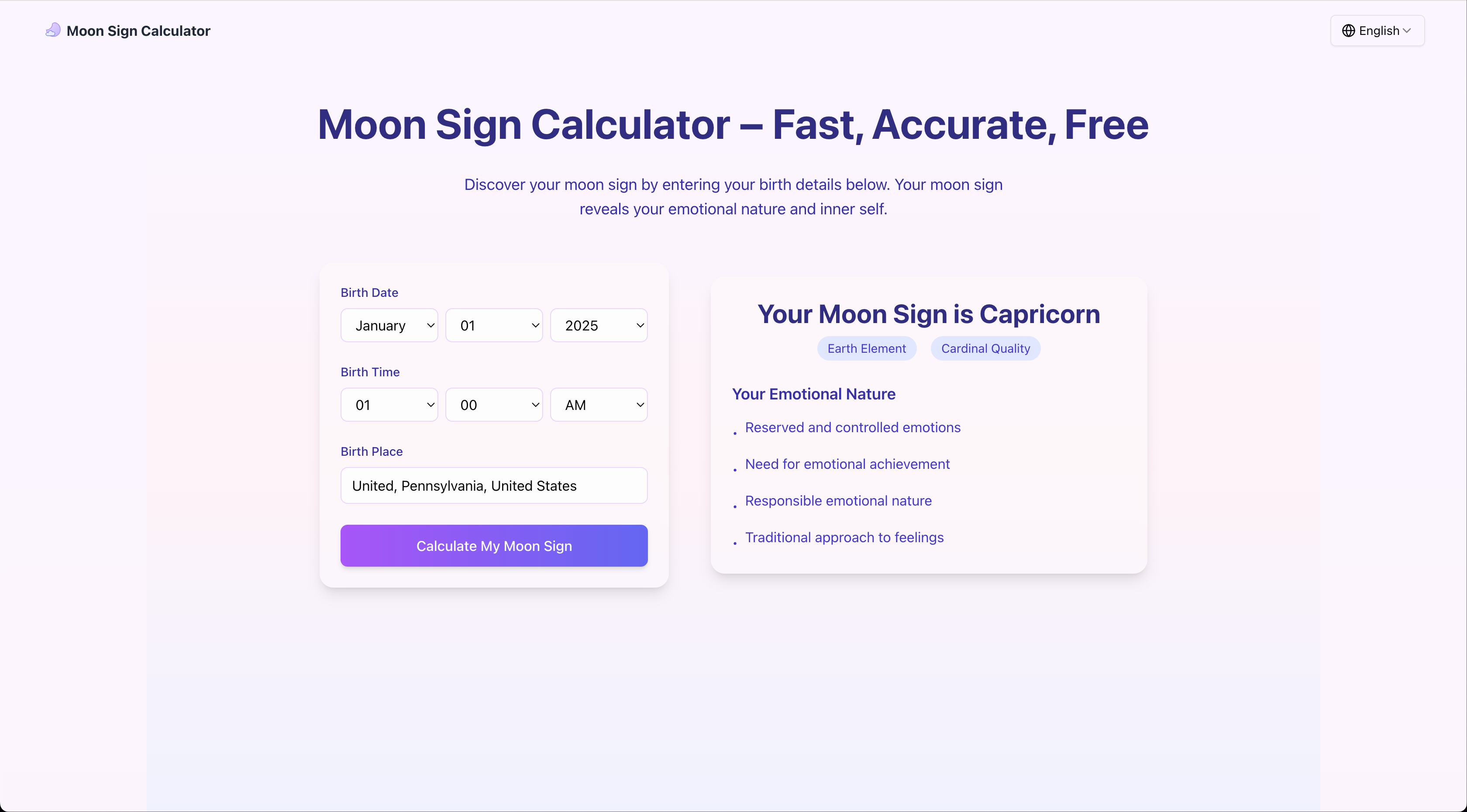 Calcolatore del segno luna media 3