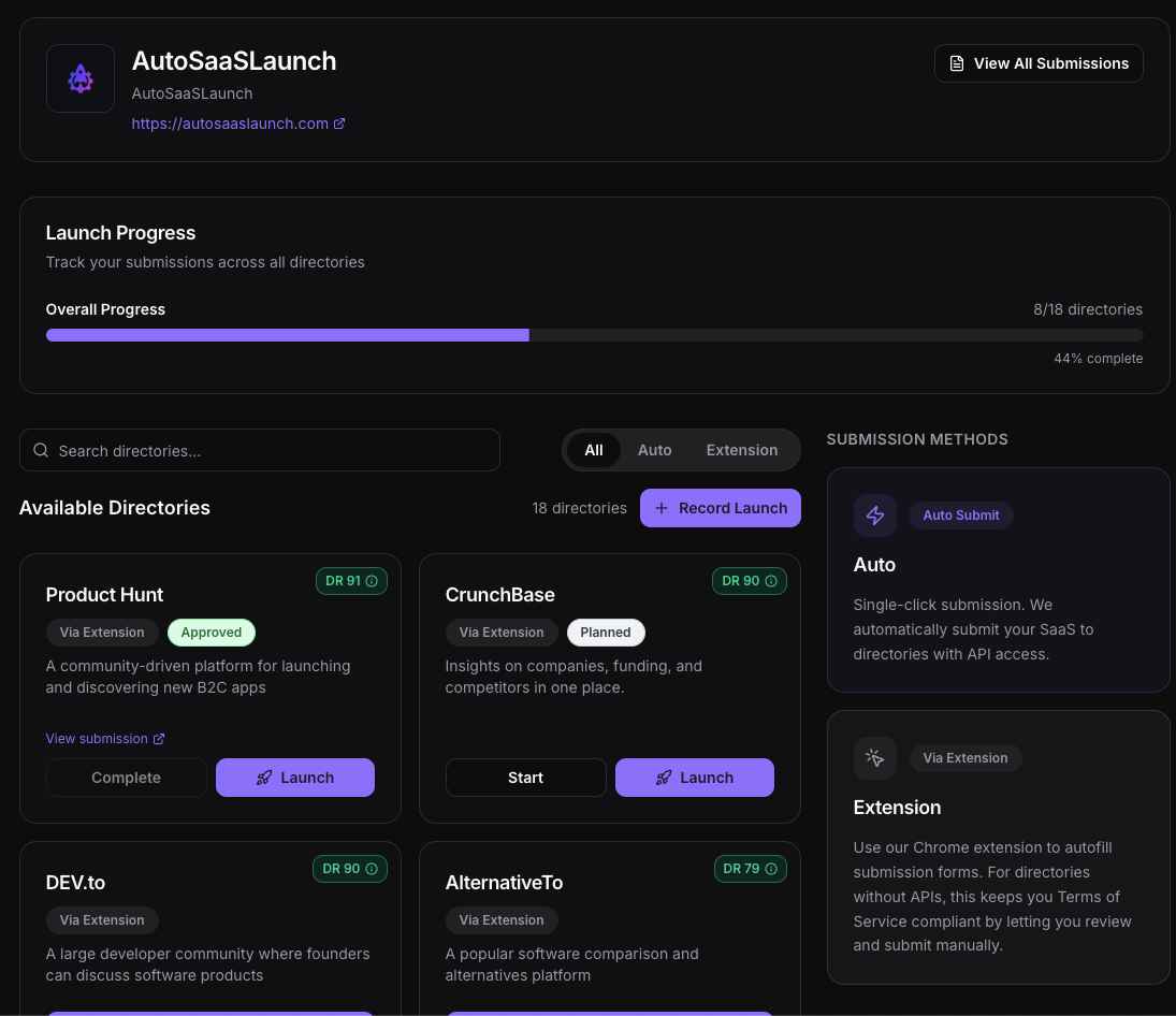 AutoSaaSLaunch - Screenshot 2 showing product features and functionality