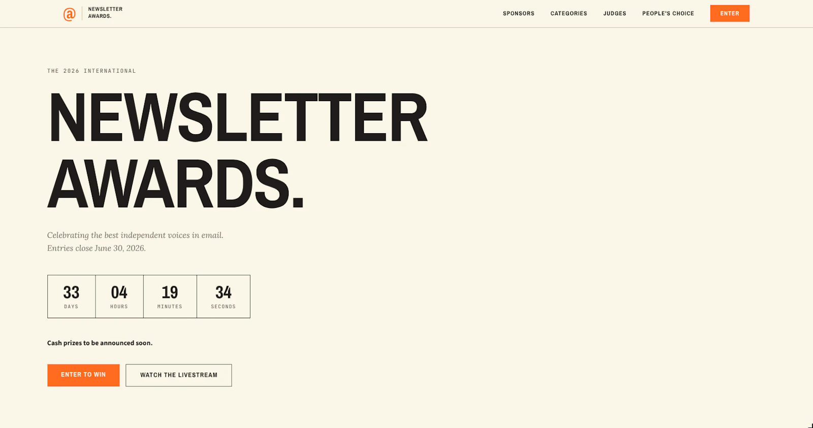 Newsletter Awards 2026 screenshot 1