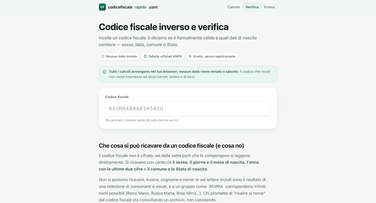Calcolo codice fiscale online screenshot 2