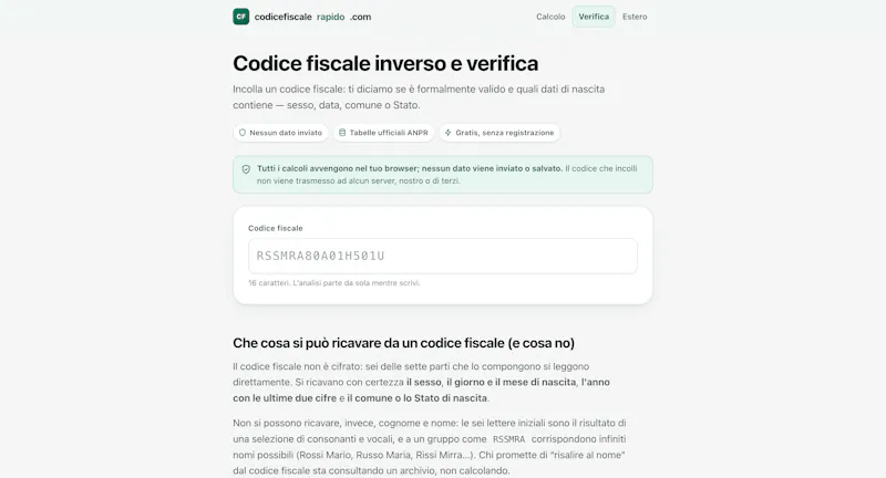 Calcolo codice fiscale online screenshot 2