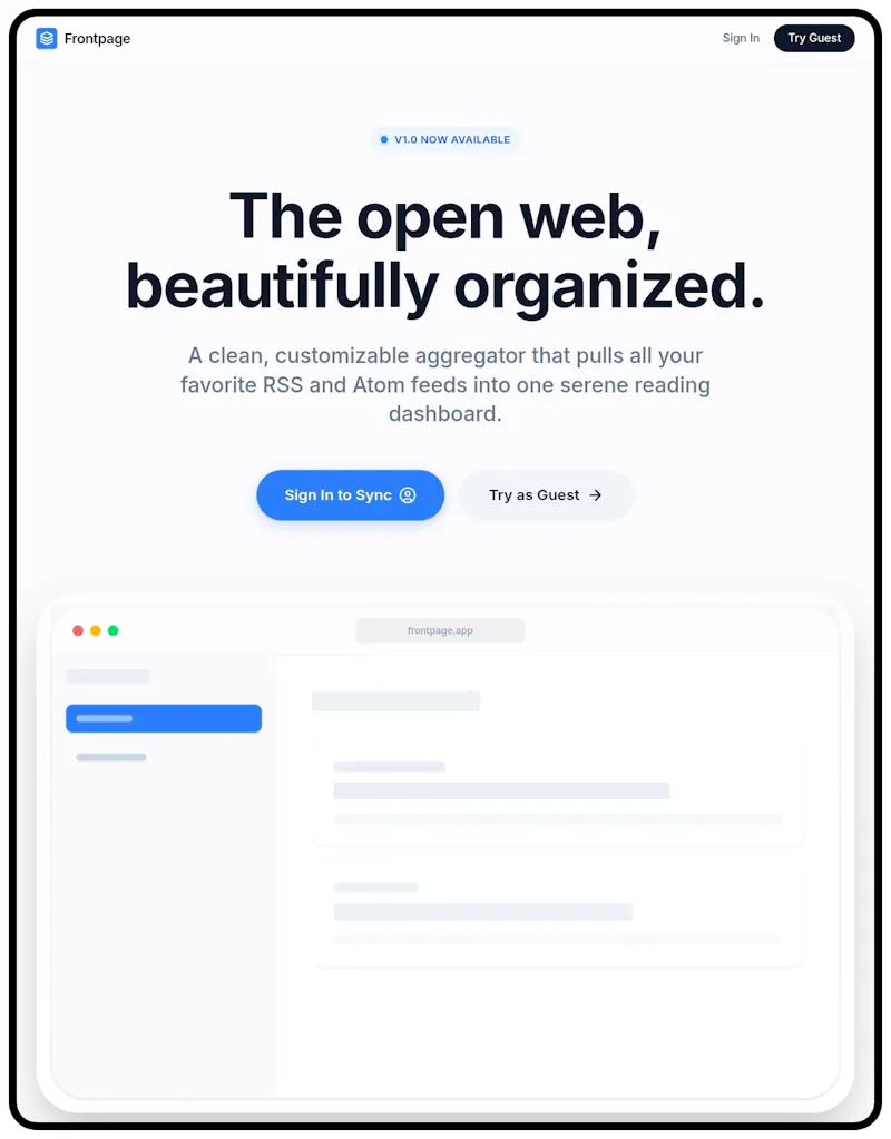 Frontpage screenshot 1