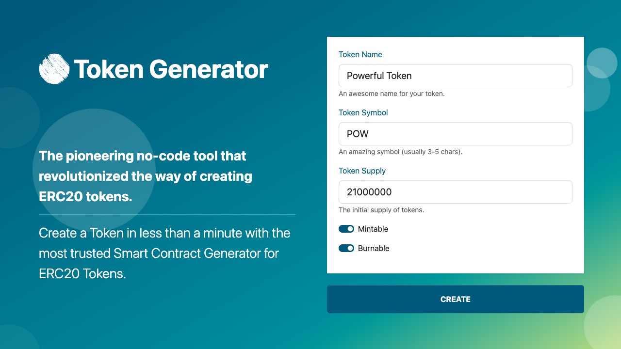 Token Generator: Create a custom-designed ERC20 Token in less than a minute  | Product Hunt