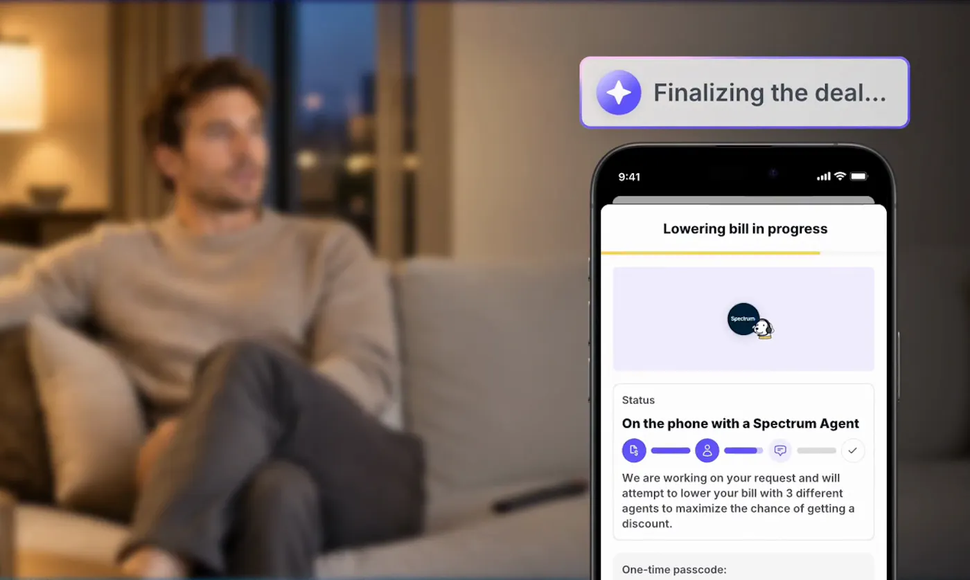 The Kudos app on a phone showing a bill negotiation in progress