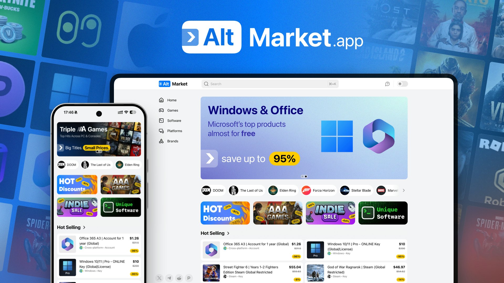 Mídia 1 de AltMarket.app - Compre chaves de jogo e cartões -presente em segundos - rápido e seguro.