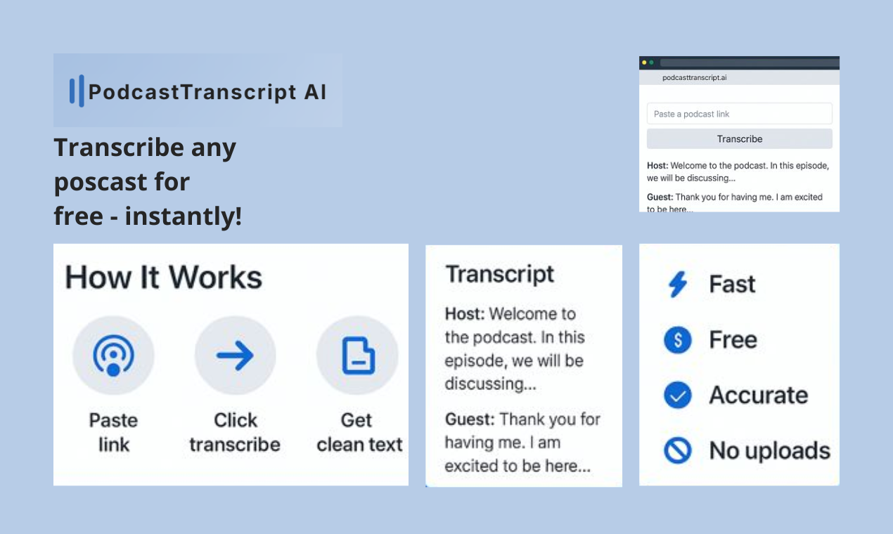 PodcastTranscript.ai - Screenshot 3 showing product features and functionality