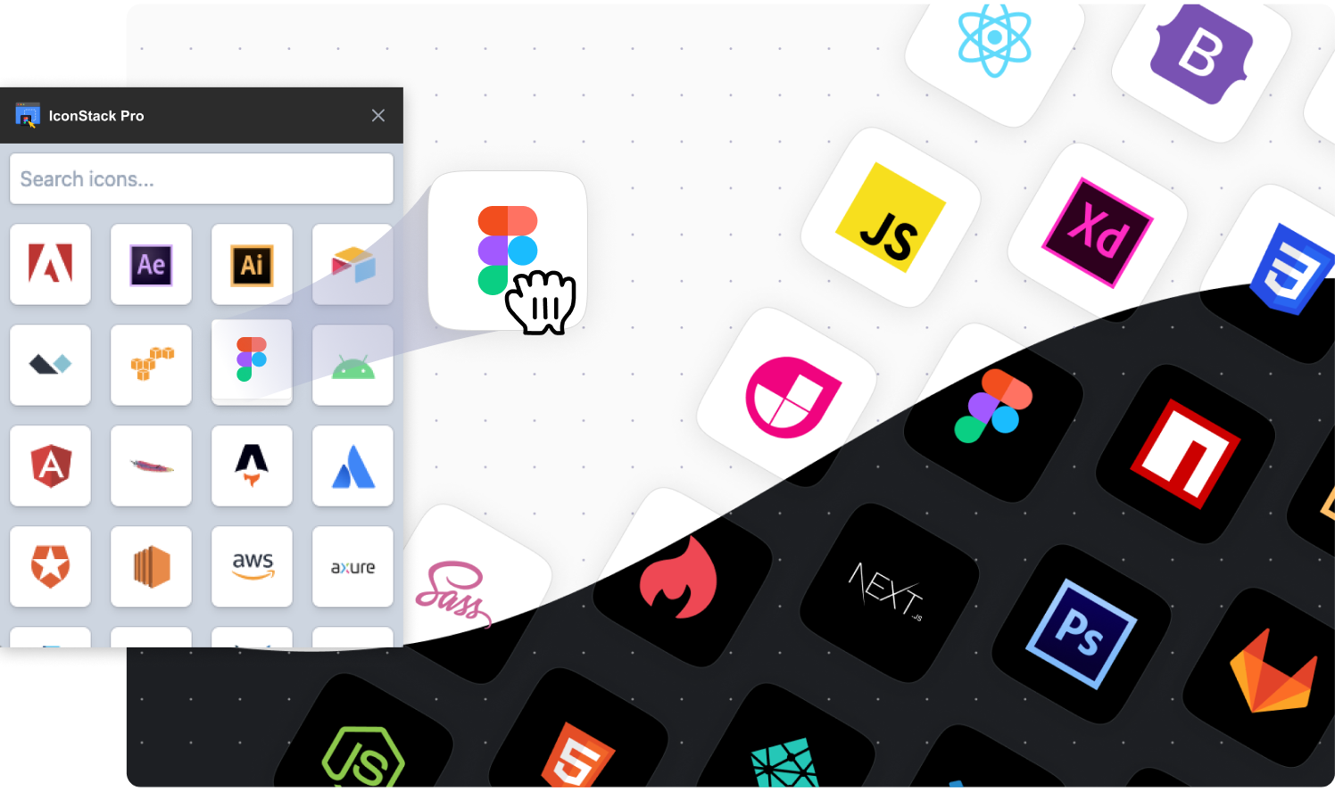 Média IconStack Pro - Plugin Figma - 150 Icônes Tech & Design Stack glisser et déposez vers les fichiers Figma! 1