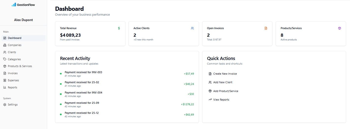 GestionFlow - Main product screenshot demonstrating key features and user interface