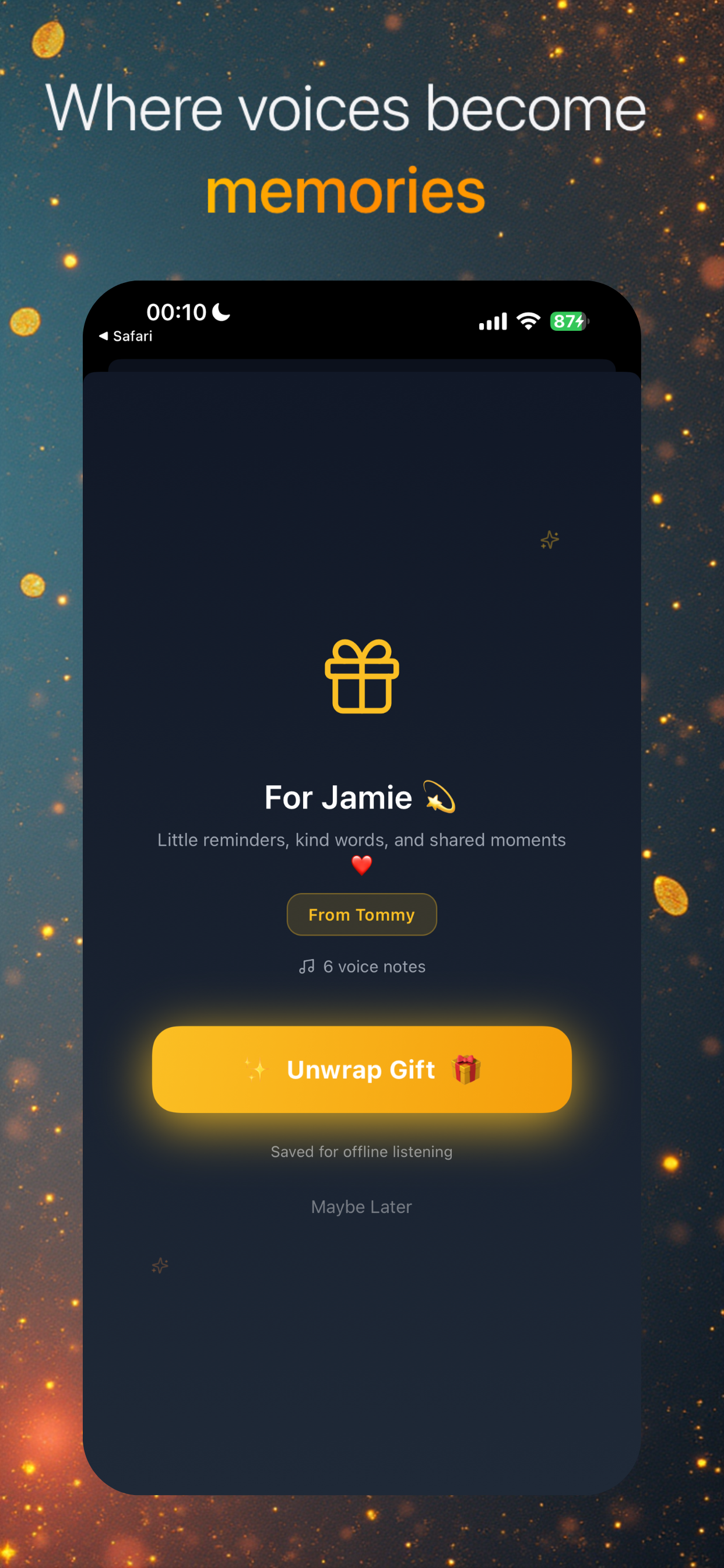 HearYouLater - Main screenshot showing features and interface