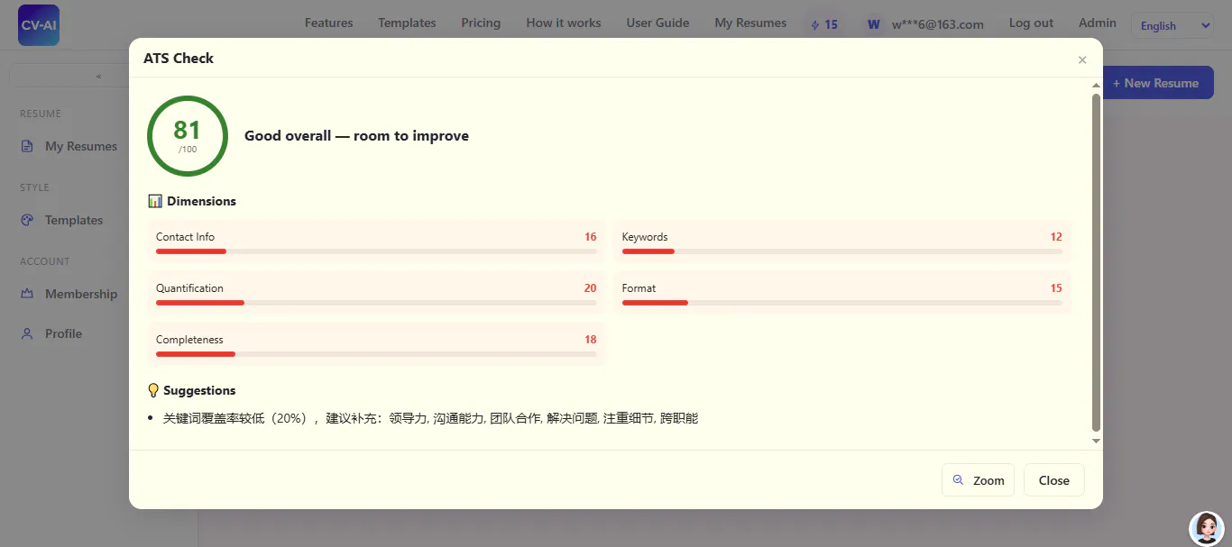 Use AI Optimize CV, ATS Check & Export gallery image