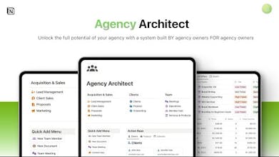 エージェンシーのアーキテクトワークスペースは、Notion上でエージェンシー向けの統合ツールと機能を紹介しています。
