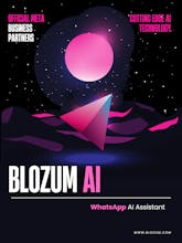 在智能手机上进行的 Blozum AI 标志的特写，象征着该工具在 WhatsApp 上增强商务信息传递的能力。