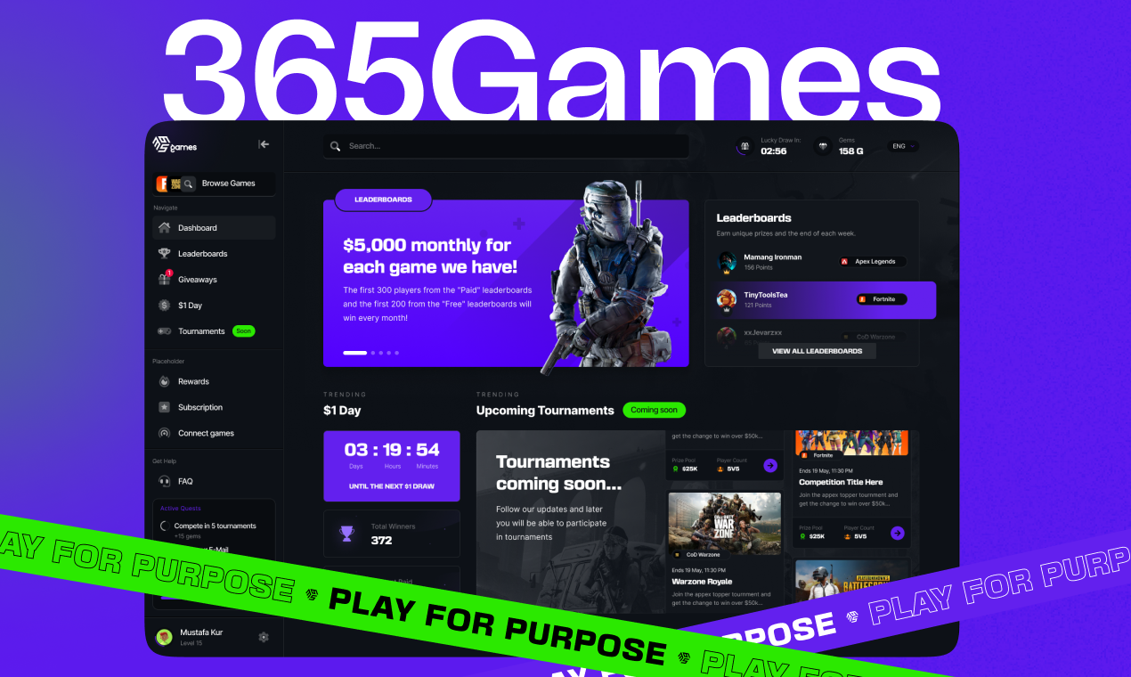 startuptile 365Games-Play for a purpose and win rewards
