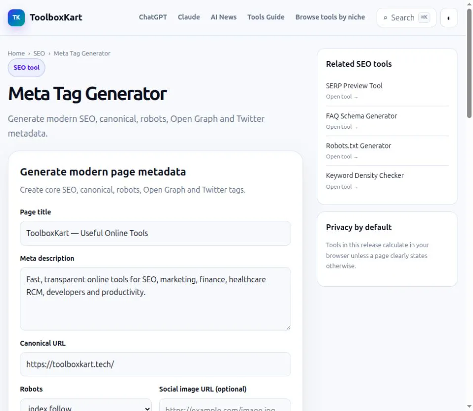 Meta Tag Generator gallery image