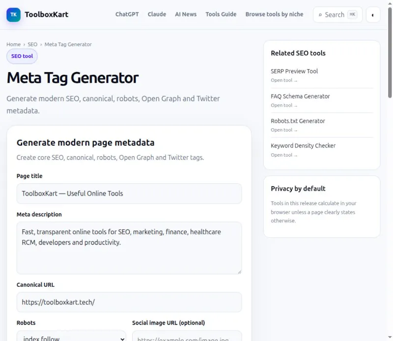 Meta Tag Generator screenshot 1