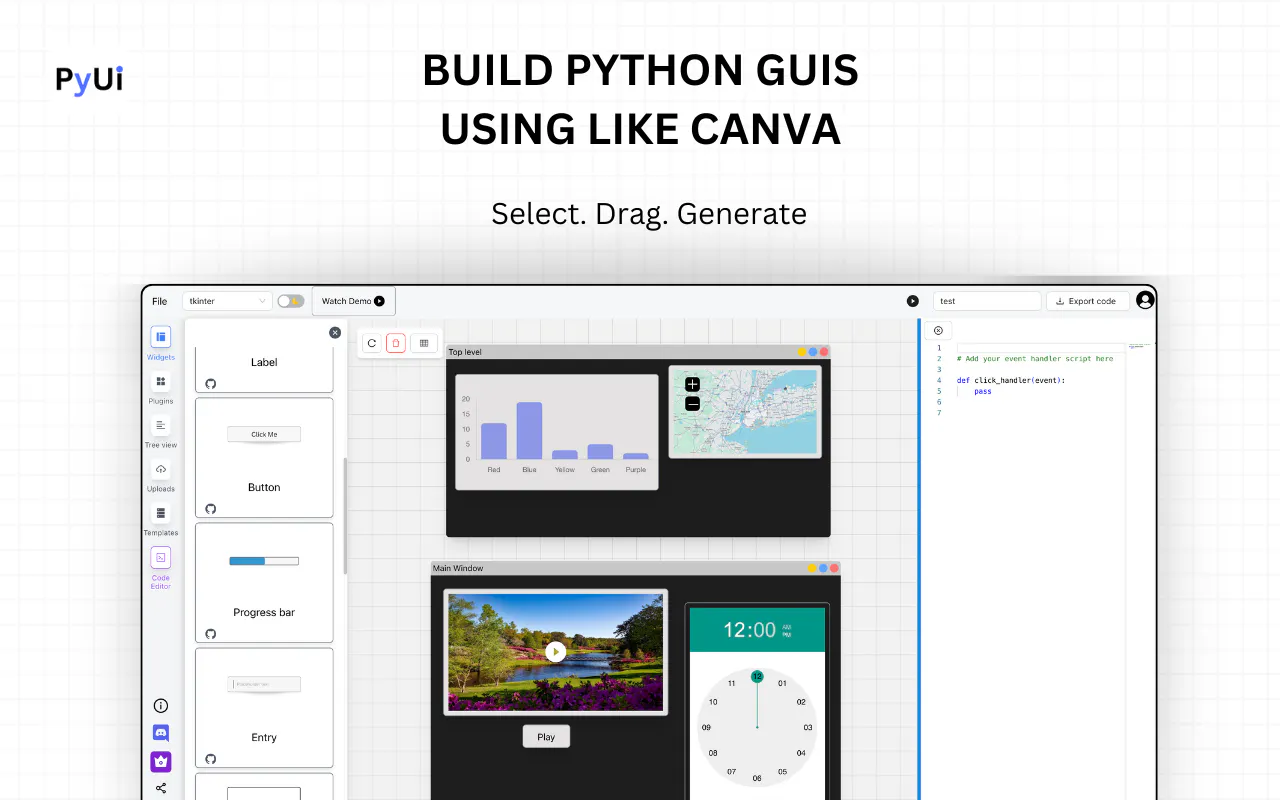 PyUI Builder: Drag and drop GUI builder for python | Product Hunt