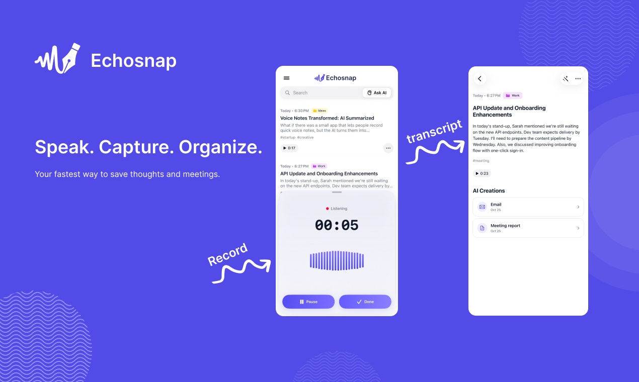 Echosnap Ai - Main product screenshot demonstrating key features and user interface