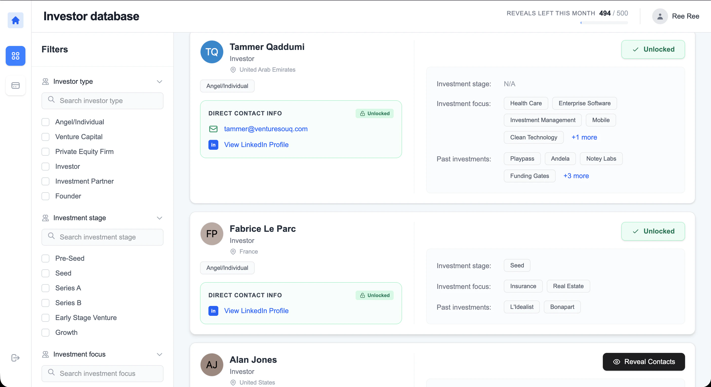 Angel Investor Database screenshot 2