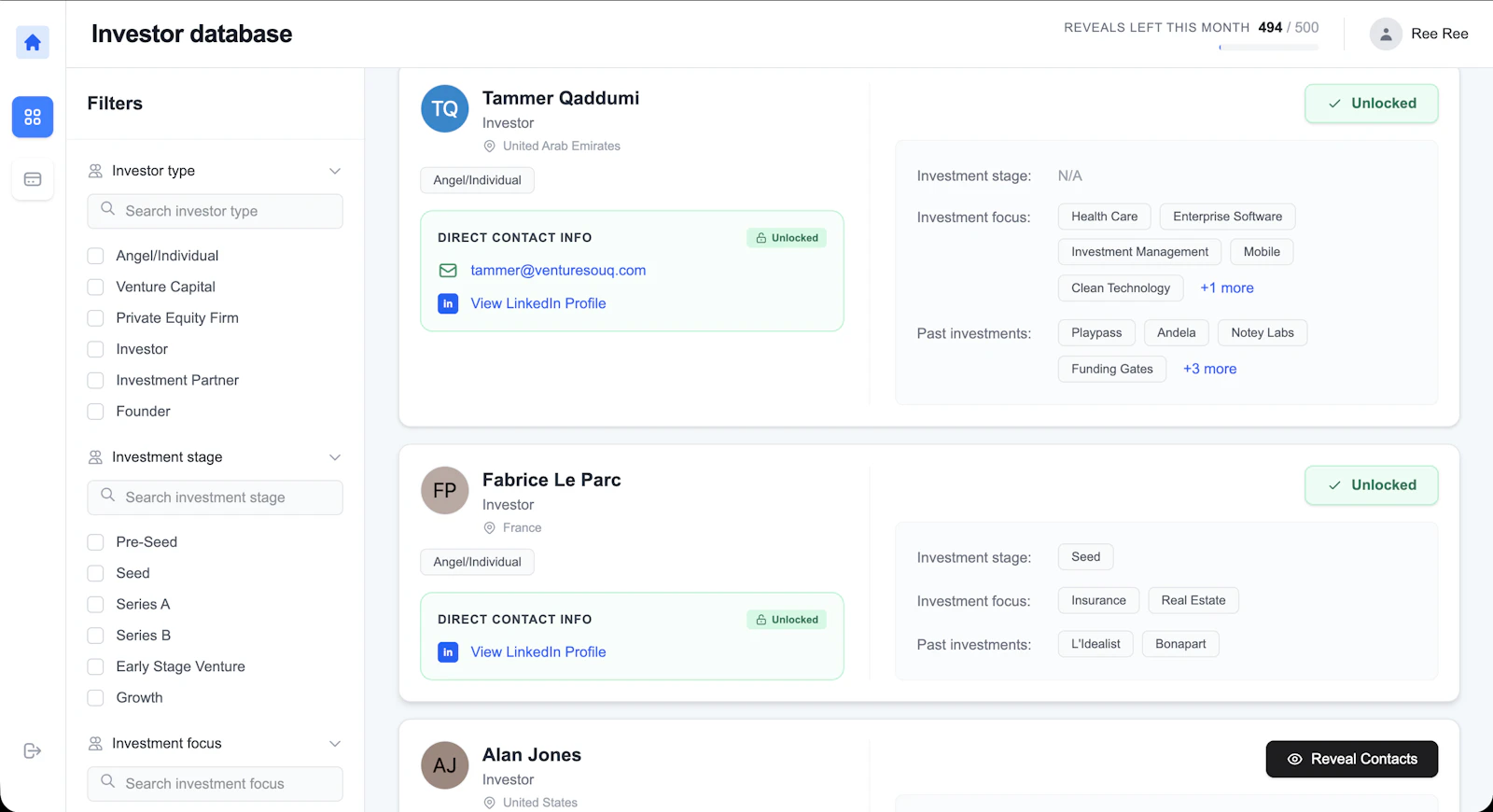 Angel Investor Database screenshot 2