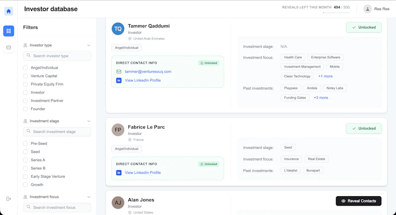 Angel Investor Database screenshot 2