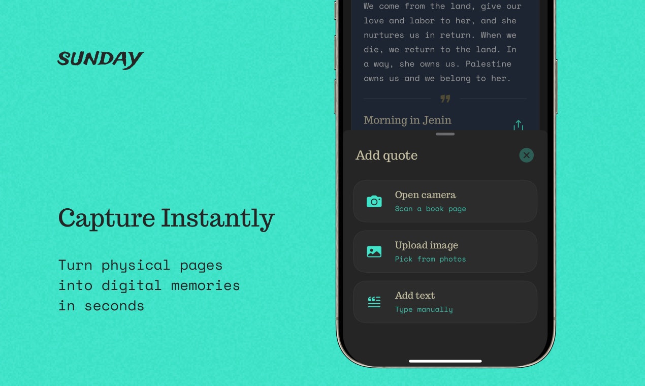 Sunday - The book Quotes Collector - Main product screenshot demonstrating key features and user interface