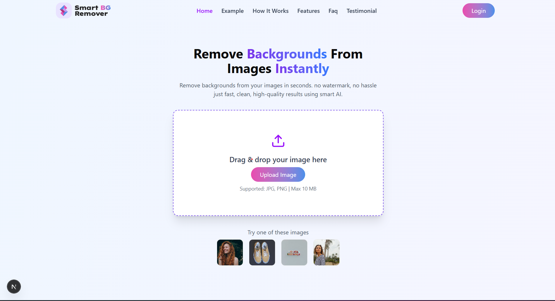 Smart BG Remover - Main product screenshot demonstrating key features and user interface