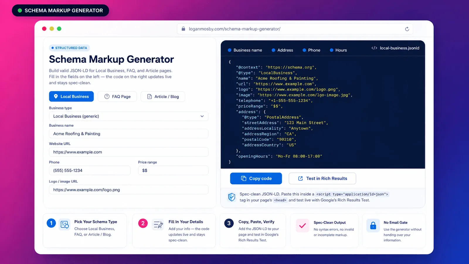 JSON-LD Schema Markup Generator screenshot 1