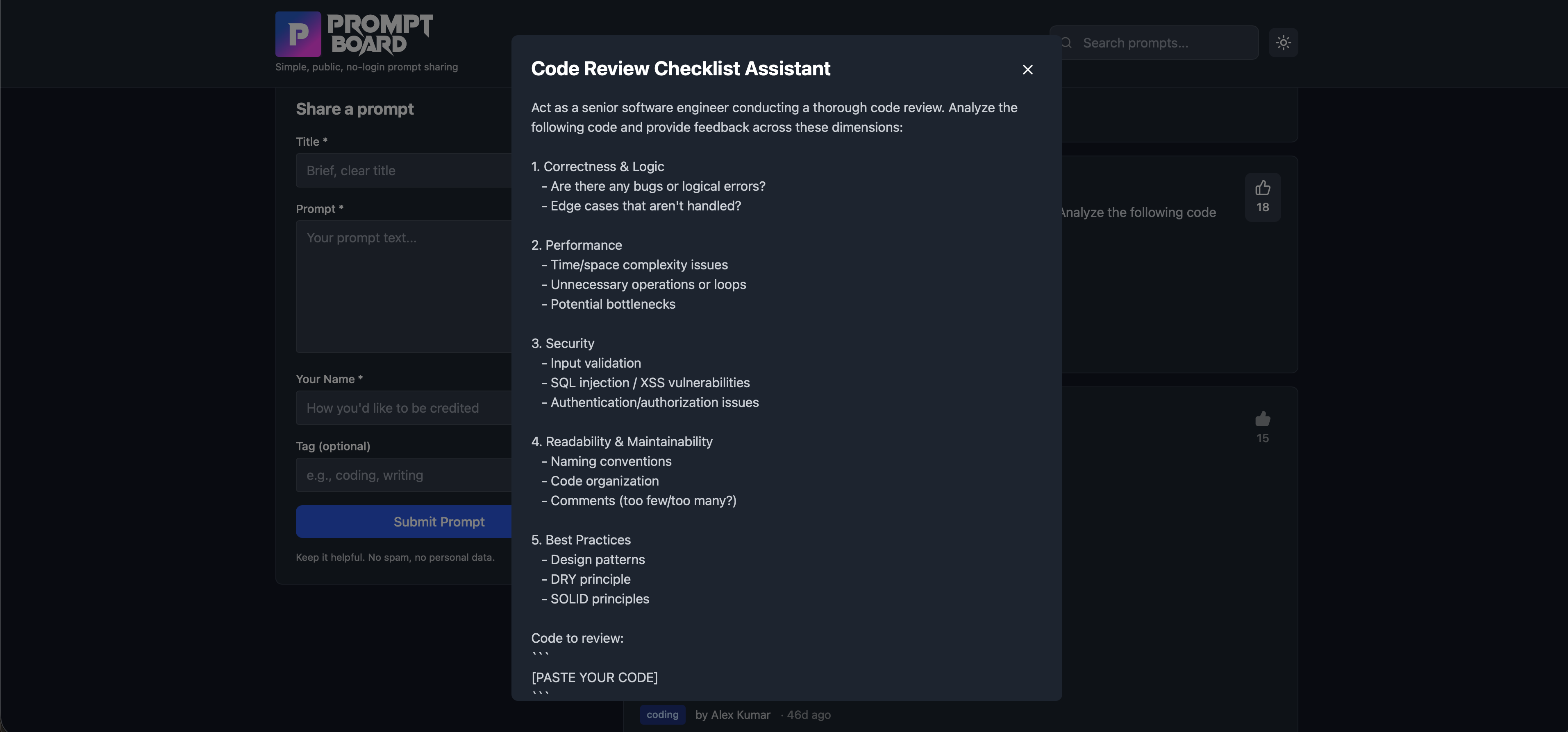 Prompt Board - Screenshot 2 showing product features and functionality