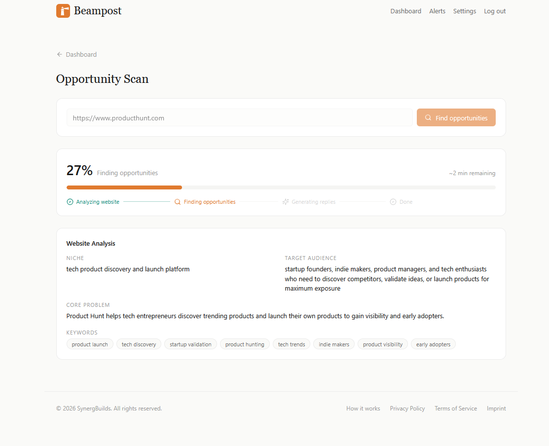 Beampost — Find your first users, fast gallery image