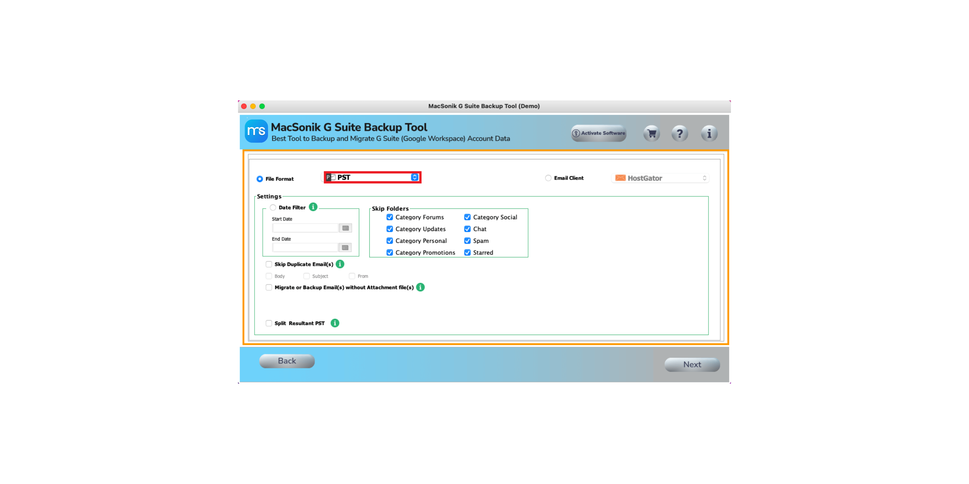 Macsonik G Suite Yedekleme Aracı - Macsonik G Suite Aracı, Veri'yi birden çok dosya biçiminde kaydeder medya 3