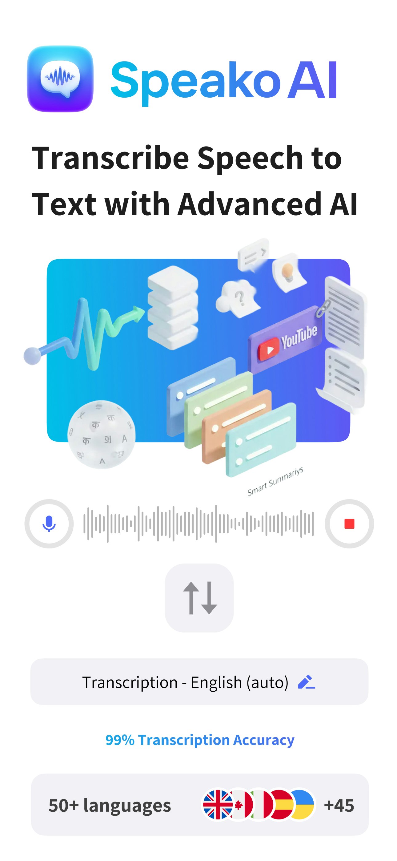 Speako AI - Main product screenshot demonstrating key features and user interface