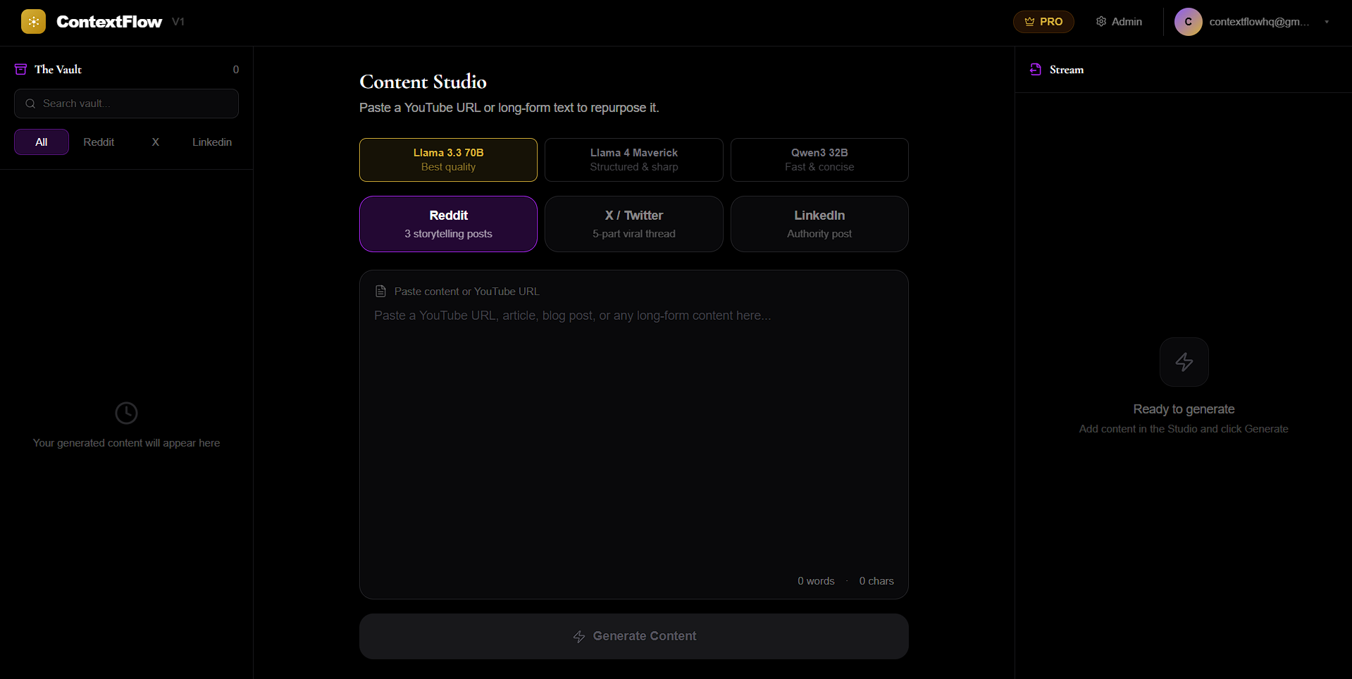 ContextFlow AI - Main product screenshot demonstrating key features and user interface