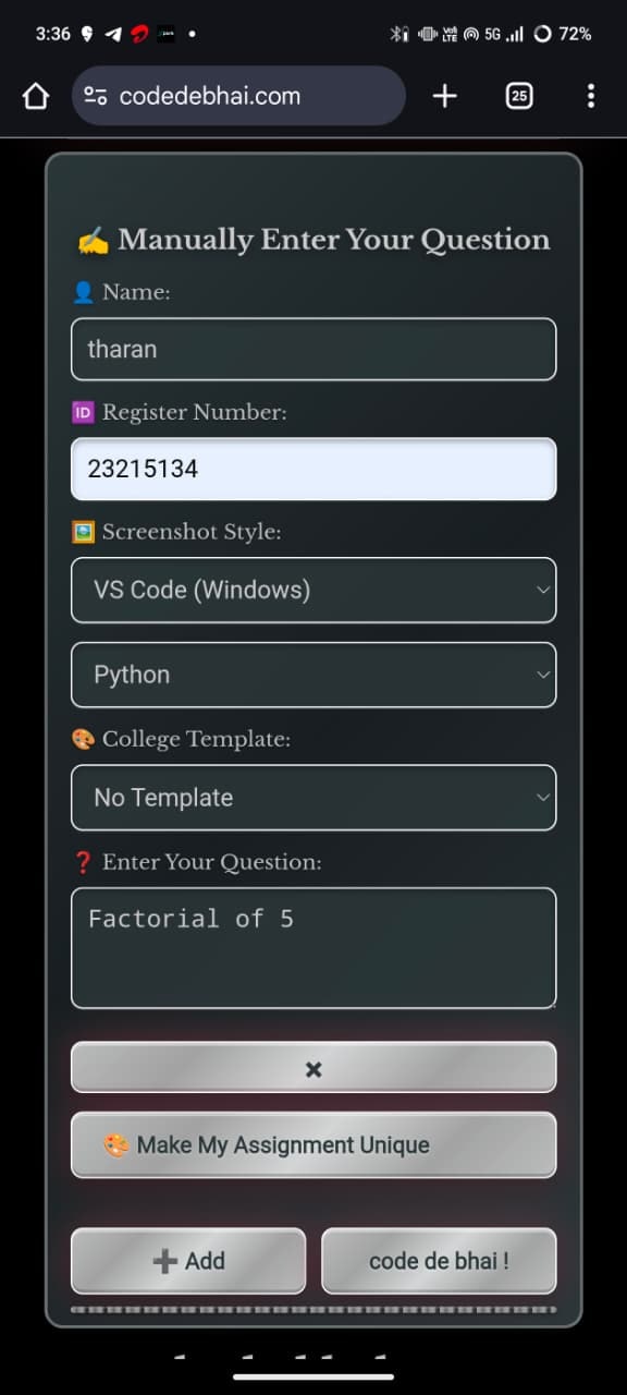 CodeDeBhai – AI Assignment Solver  - Screenshot 4 showing product features and functionality