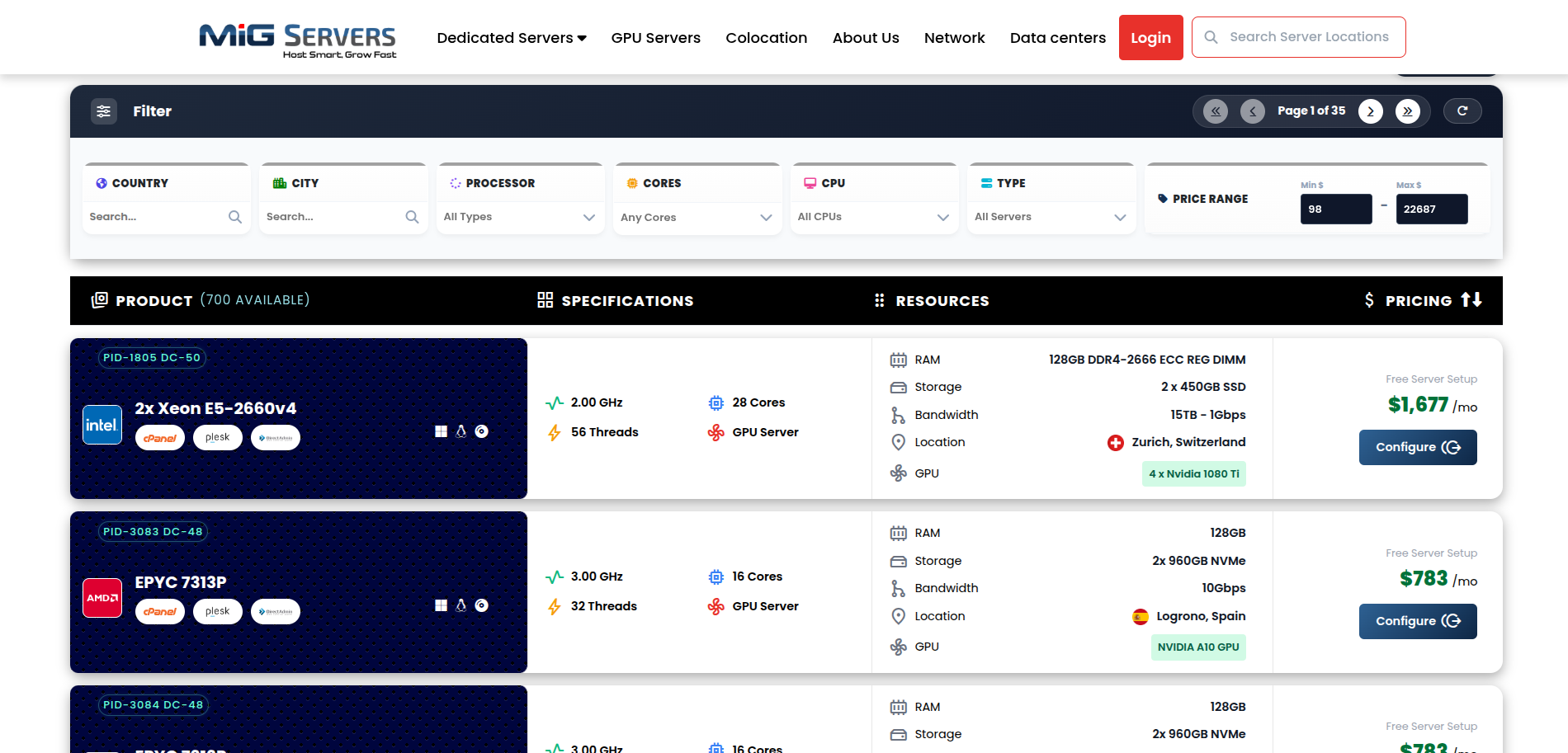 MIG servers - Screenshot 4 showing product features and functionality
