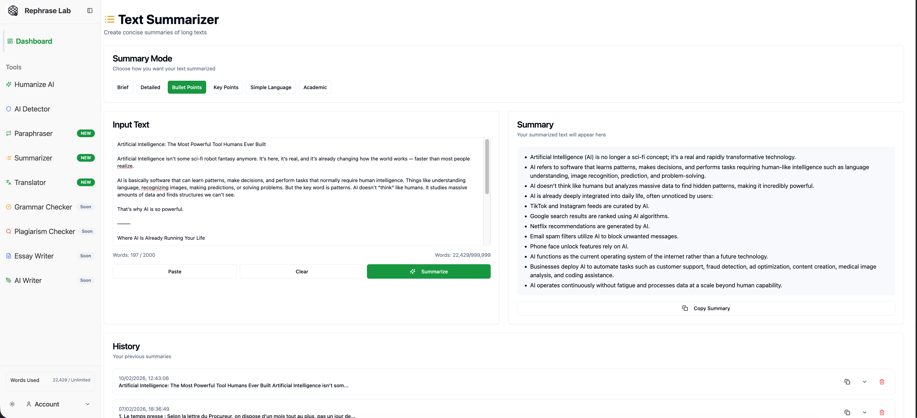 Rephrase Lab - Screenshot 2 showing product features and functionality